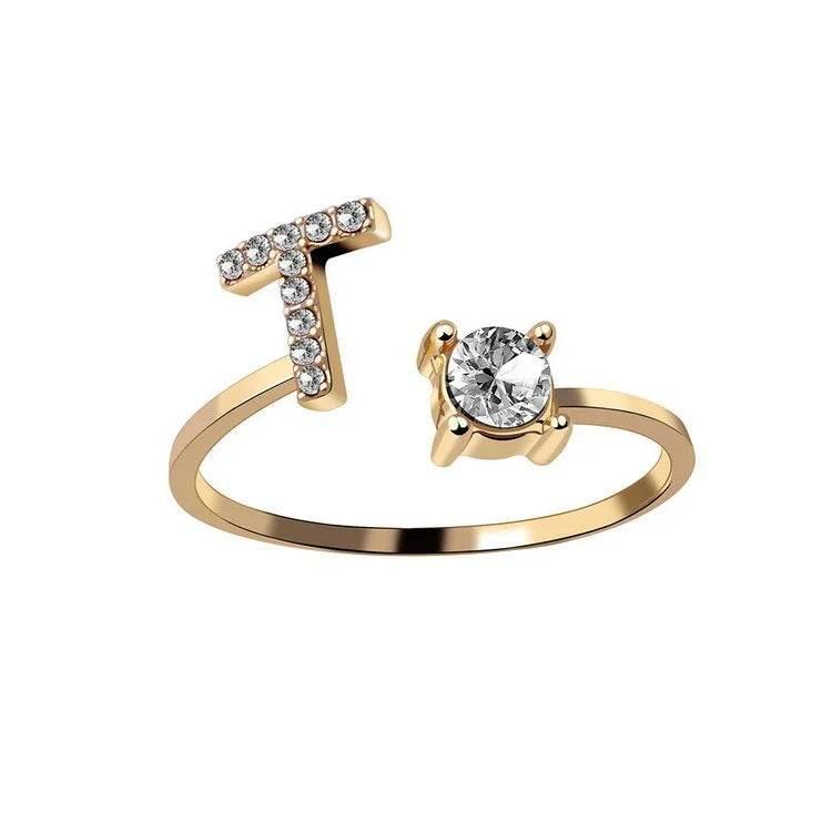 Adjustable A–Z Initial Ring for Women with Zircon - ZA-Zola