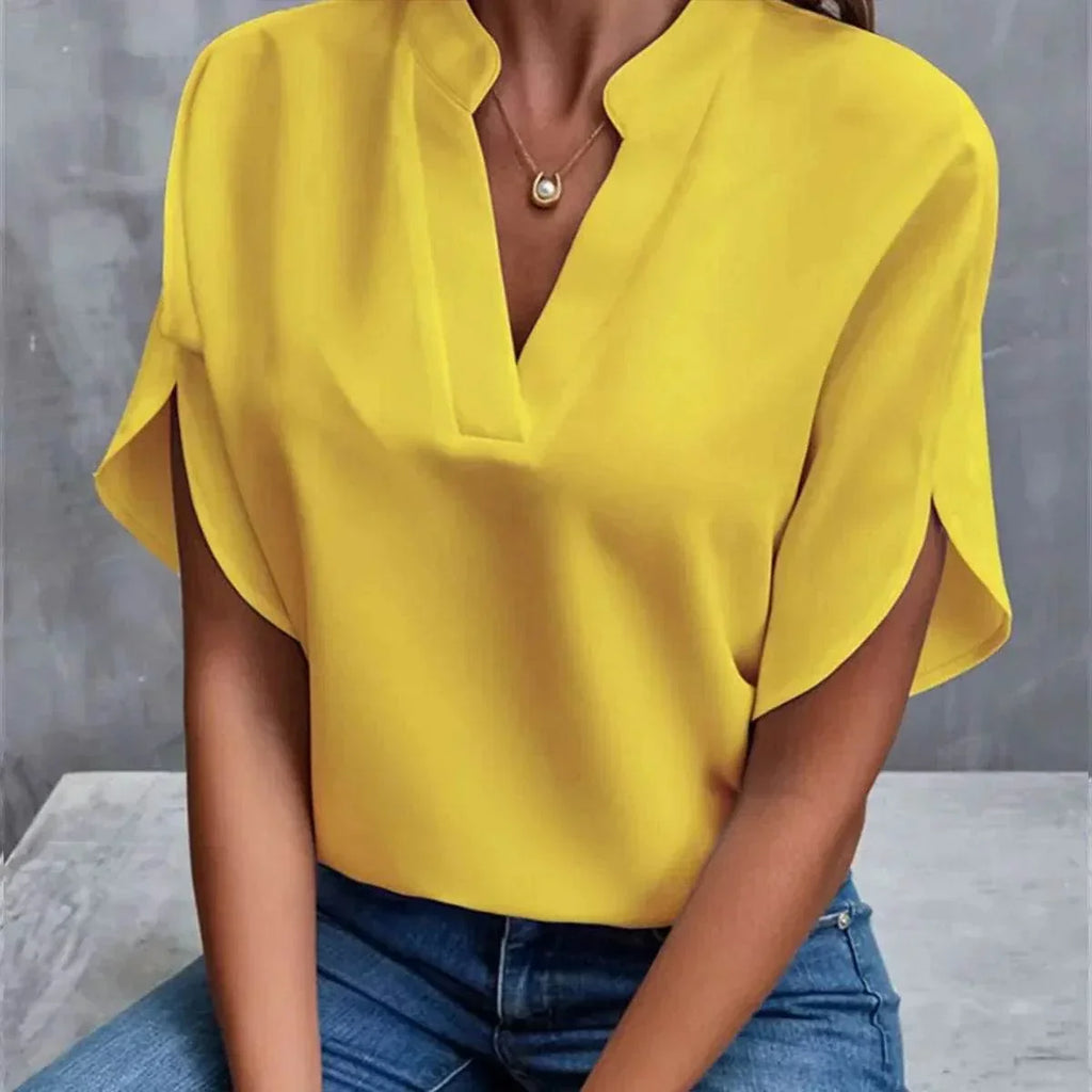 V-Neck Chiffon Short Sleeve Blouse – Elegant Summer Top - ZA-Zola