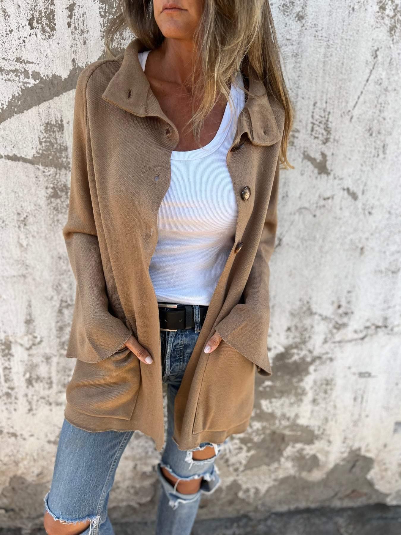 Women Knitted Coat – Lapel Cardigan Jacket - ZA-Zola
