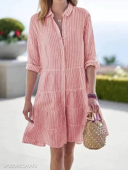 Long Sleeve Striped Dress with Wide Waist Fit - ZA-Zola