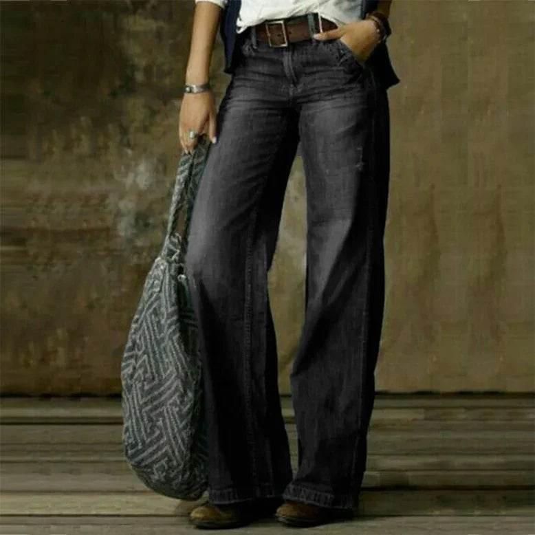 Retro Wide-Leg Denim Jeans With Pockets - ZA-Zola
