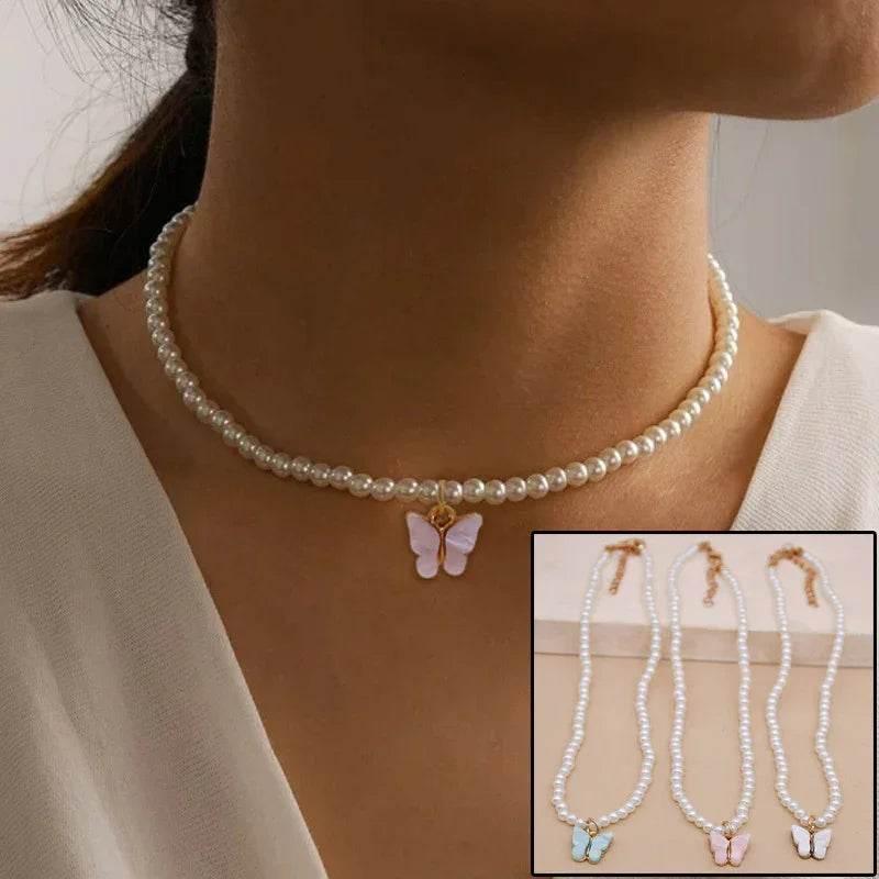 Elegant Pearl Choker with Butterfly Pendant - ZA-Zola
