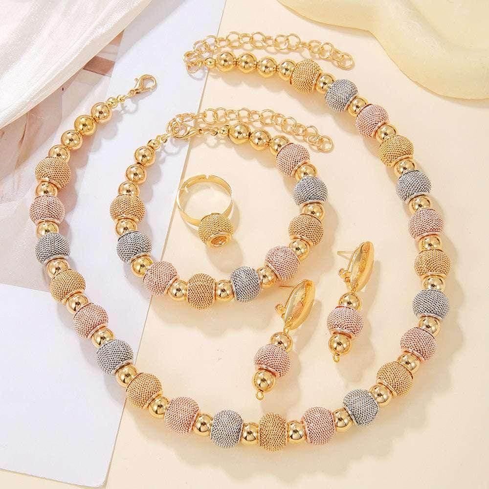 5Pcs Metallic Beaded Jewelry Set | Gold Colorful Gift - ZA-Zola