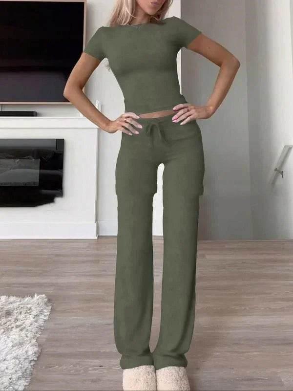 Comfy Two-Piece Lounge Set – Short Sleeve & Pants - ZA-Zola
