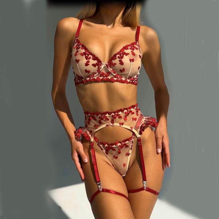 4PCs Love Embroidered Mesh Lingerie Set | Shop Now - ZA-Zola