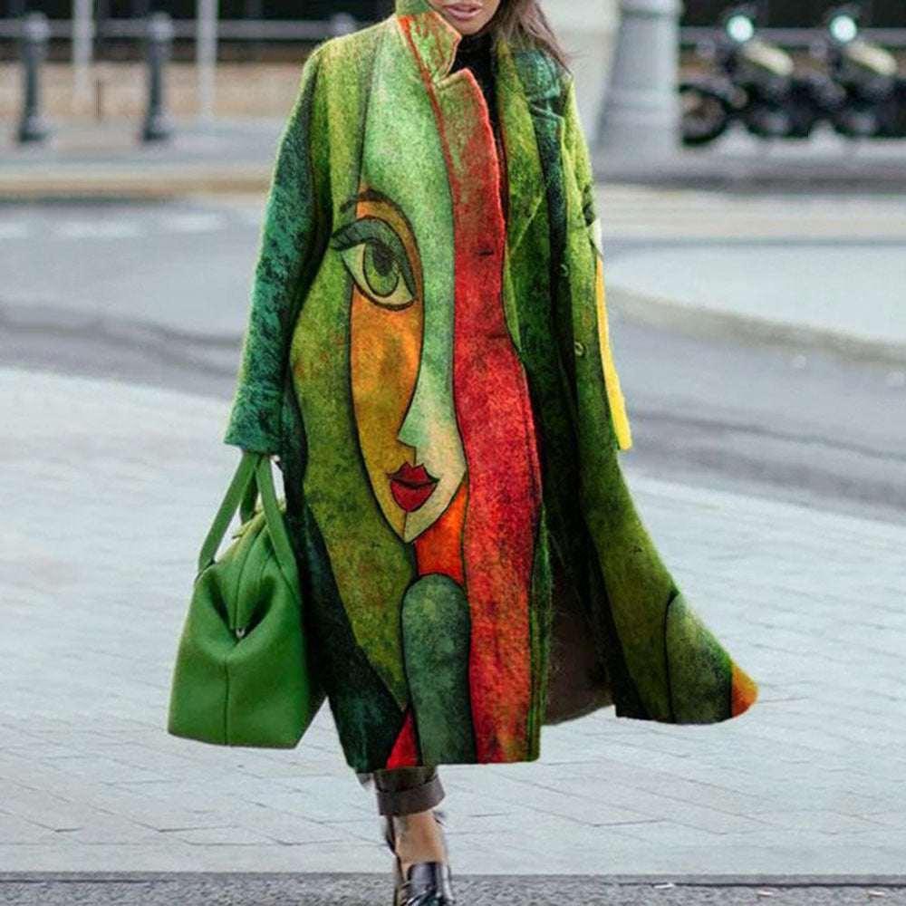 Women Plaid Long Coat Color Match Loose Fit - ZA-Zola