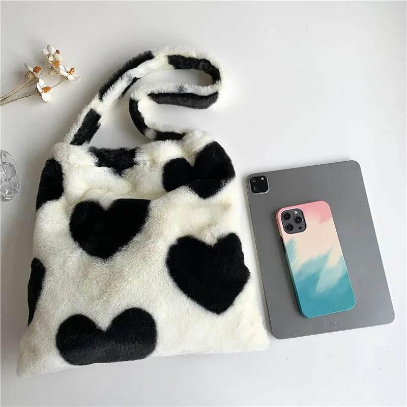 Love Heart Plush Shopping Bag | Winter Shoulder Bag - ZA-Zola