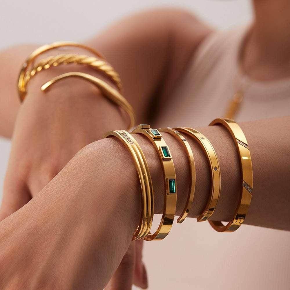 Gold-Plated Zirconia Bracelet – Stainless Steel Chic - ZA-Zola