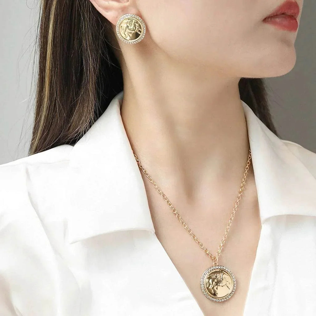 Pegasus Coin Necklace & Earrings Jewelry Set - ZA-Zola