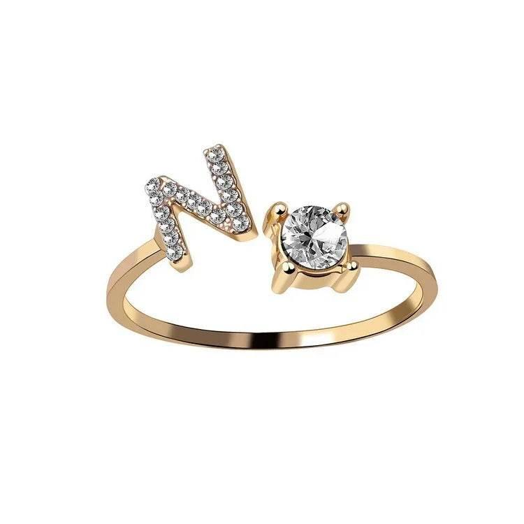 Adjustable A–Z Initial Ring for Women with Zircon - ZA-Zola