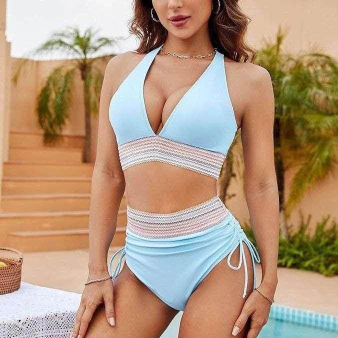 Color Block High-Waisted Drawstring Bikini Set | S–XL - ZA-Zola