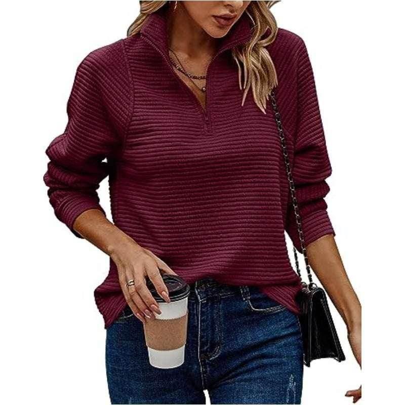 Women's Zipper Knit Pullover – Sporty & Stylish - ZA-Zola