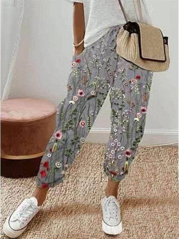 Women's Cotton Linen Printed Casual Pants - ZA-Zola
