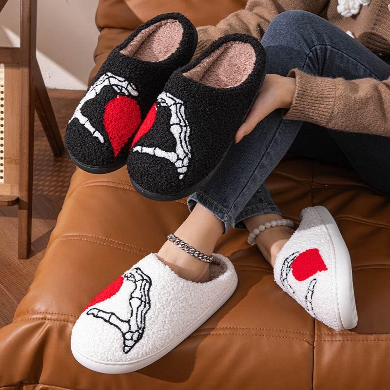 Love Black Hand Cotton Slippers – Warm Indoor Shoes - ZA-Zola