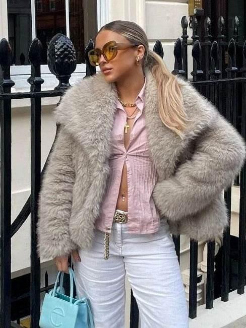 Winter Plush Coat for Women | Fluffy Warm Lapel Jacket - ZA-Zola