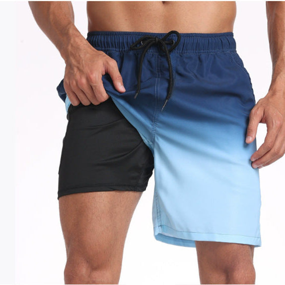 Men's Double-Layer Beach Shorts - 3D Digital Print Swim Trunks