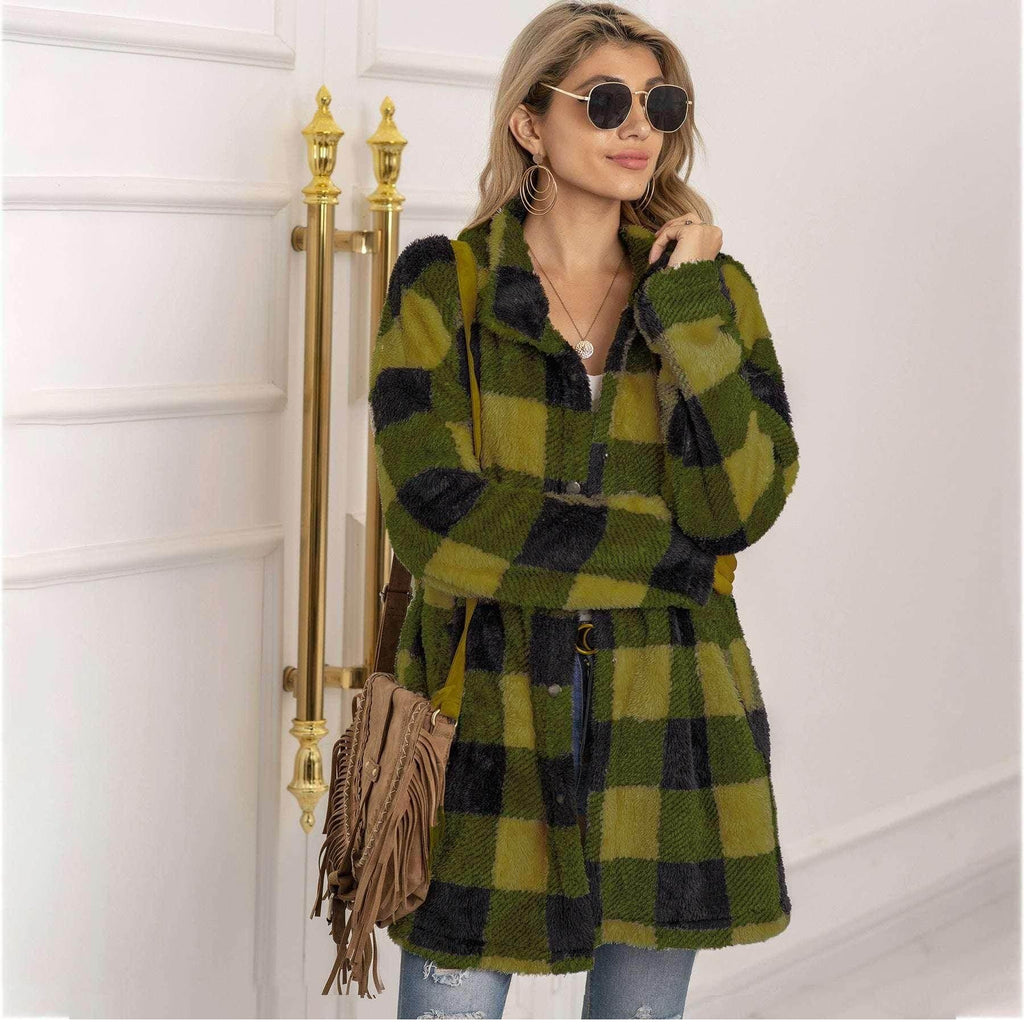 Colorblock Plaid Fleece Jacket for Women - ZA-Zola
