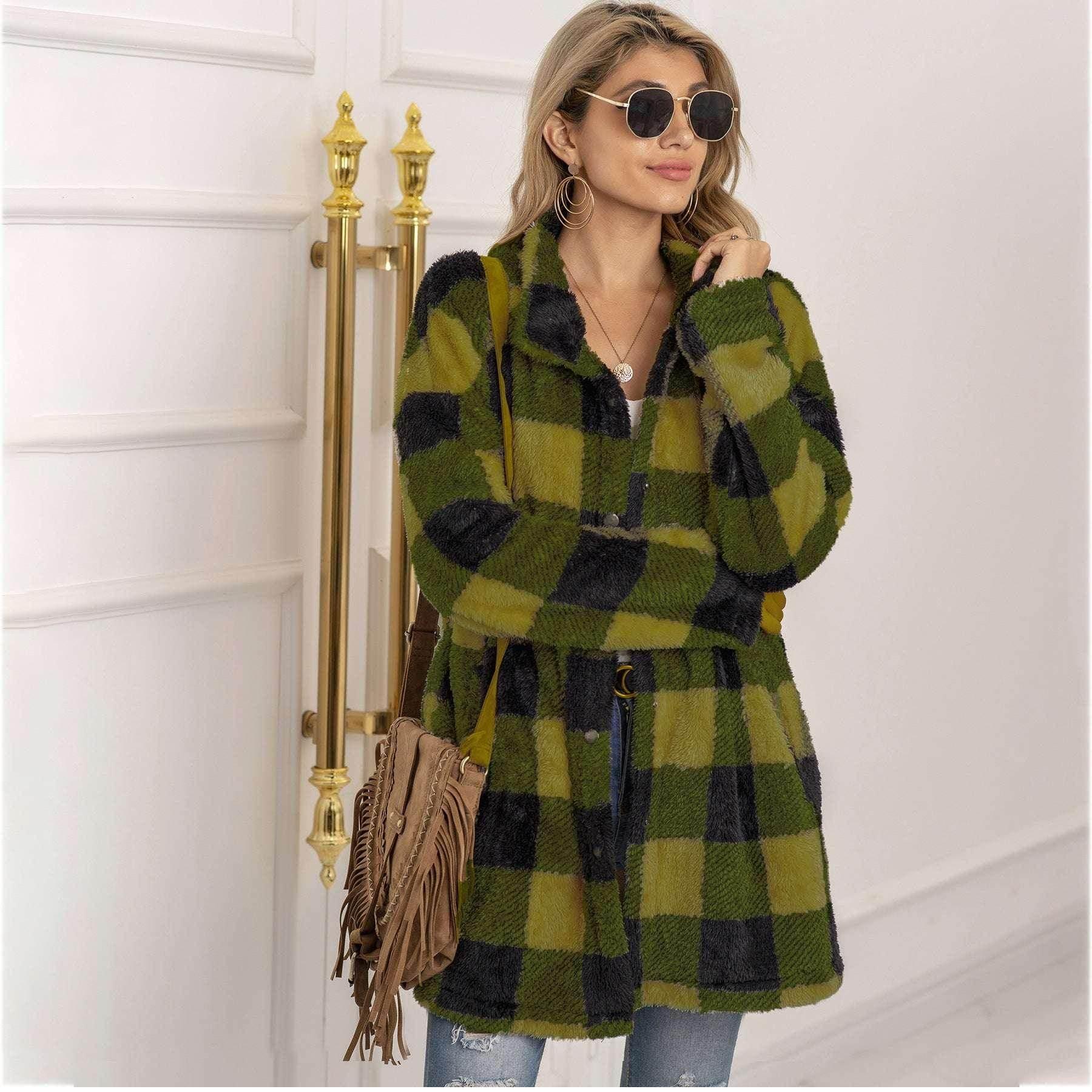 Colorblock Plaid Fleece Jacket for Women - ZA-Zola