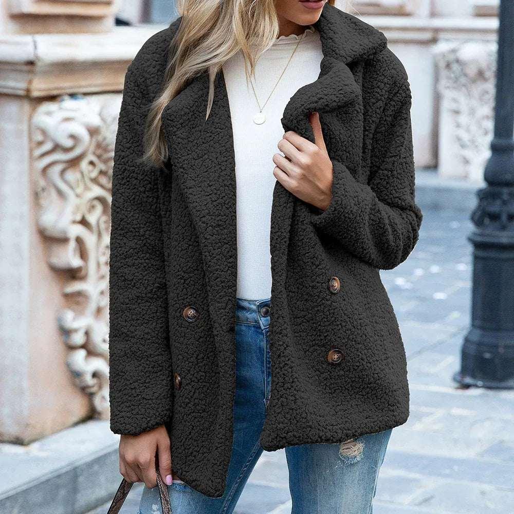 Fluffy Winter Coat for Women | Loose Lapel Button Jacket - ZA-Zola