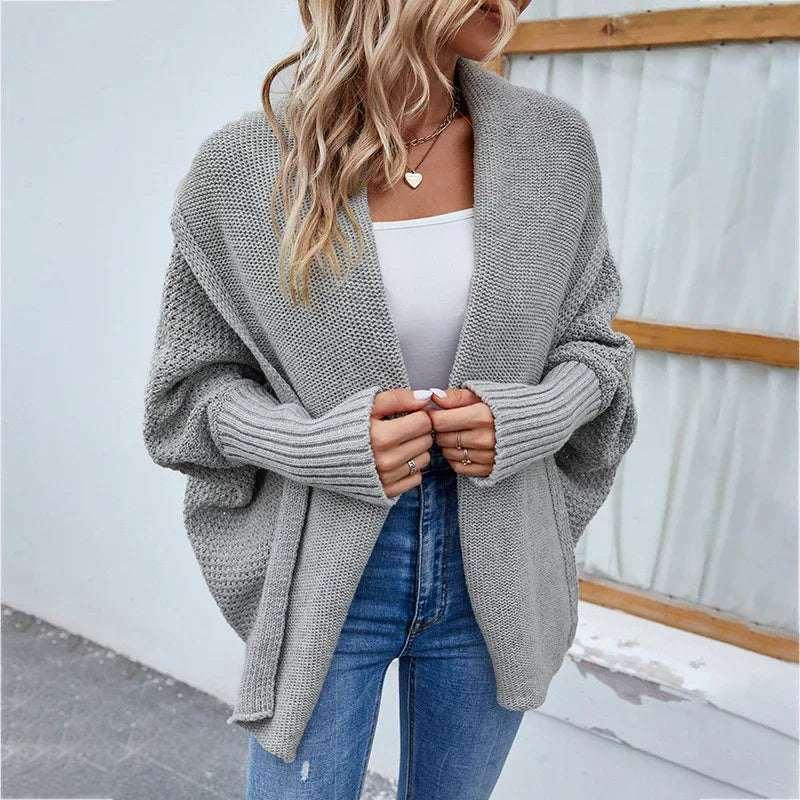 Loose Knitted Cardigan Women | Bat Sleeve Lapel Jacket - ZA-Zola