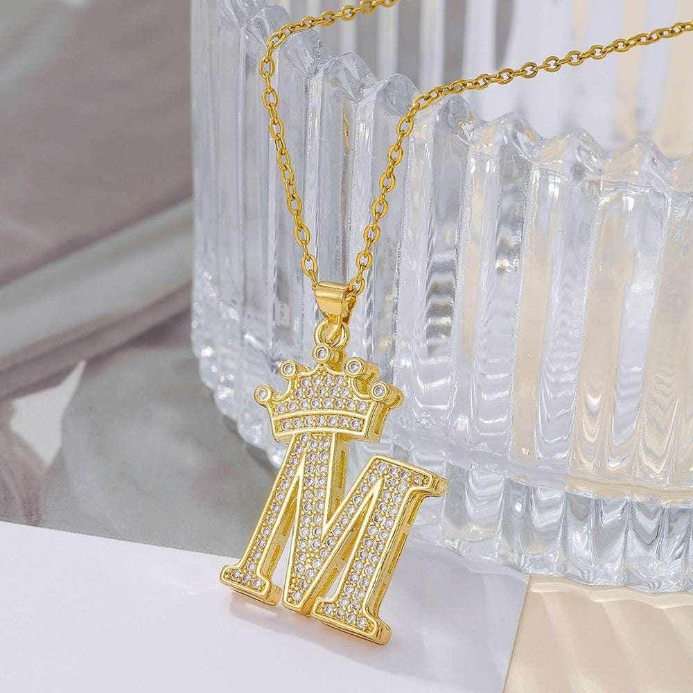 Gold Crown Initial Pendant Necklace for Daily Wear - ZA-Zola