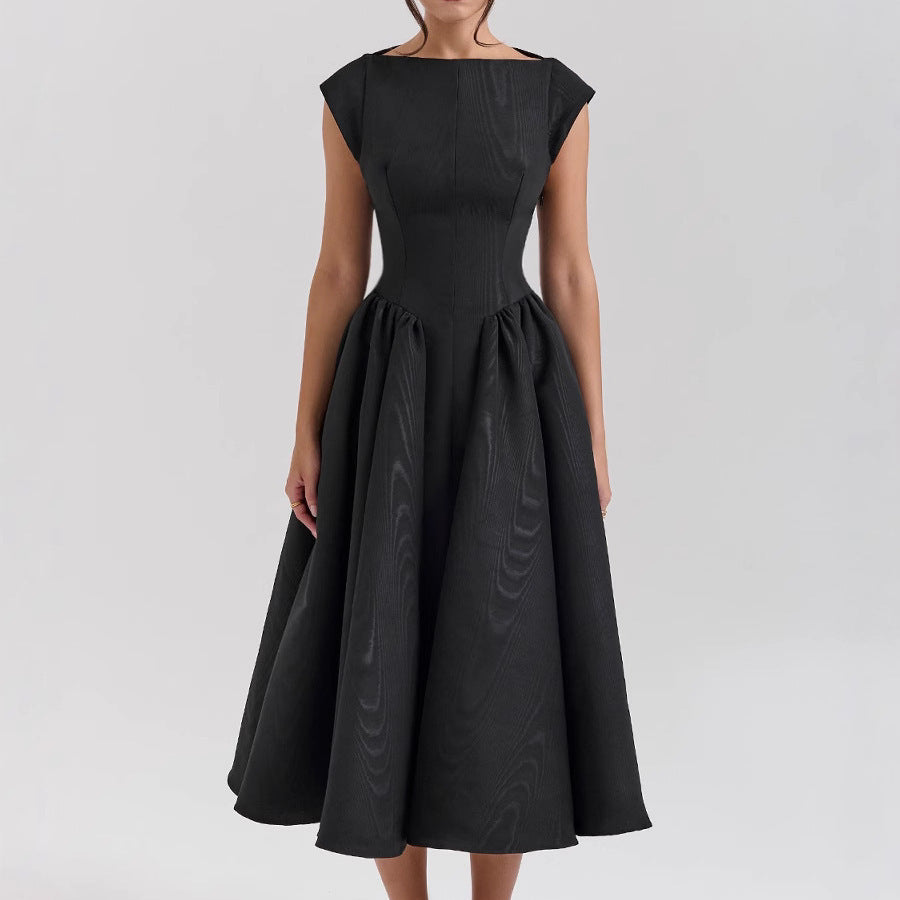 Black dress with cap sleeves on a white background