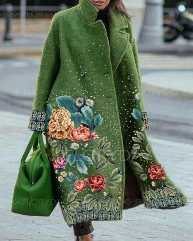 Dragon Phoenix Print Coat for Women – Woolen Long Lapel Jacket - ZA-Zola
