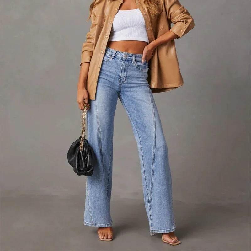Casual Patchwork Wide‑Leg Jeans for Women - ZA-Zola