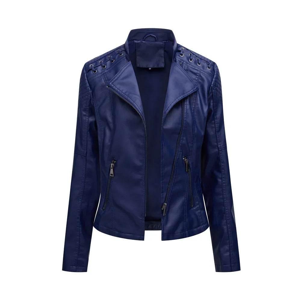 Women’s Slim Fit PU Leather Motorcycle Jacket - ZA-Zola