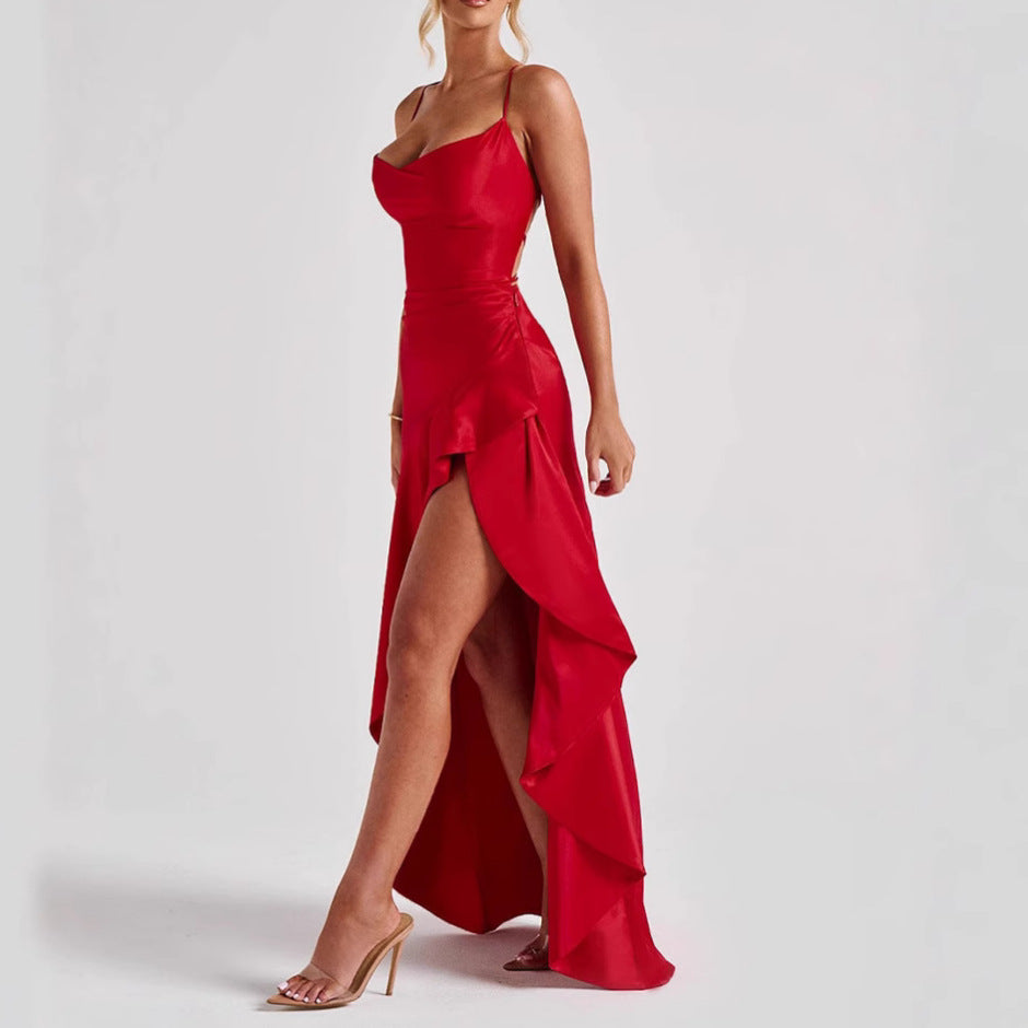 Women's Backless Ruffle Maxi Dress – Summer Party Split Dress