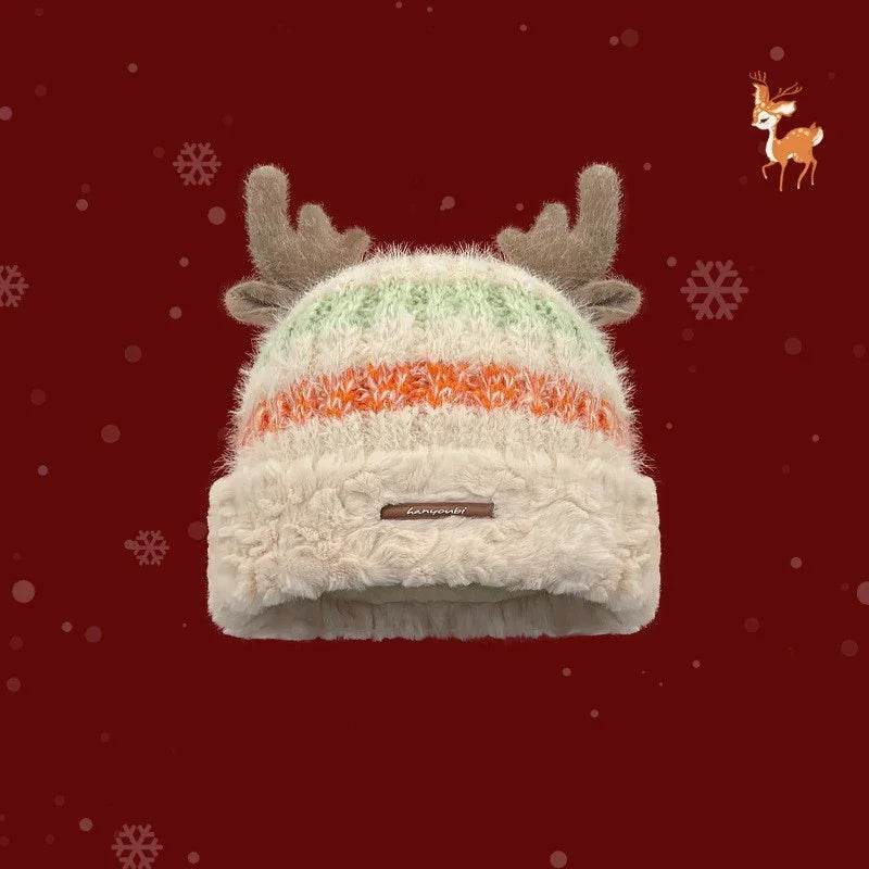 ZA-Zola Christmas Deer Antler Knit Hat - ZA-Zola
