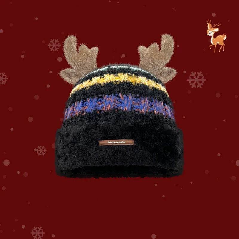 ZA-Zola Christmas Deer Antler Knit Hat - ZA-Zola