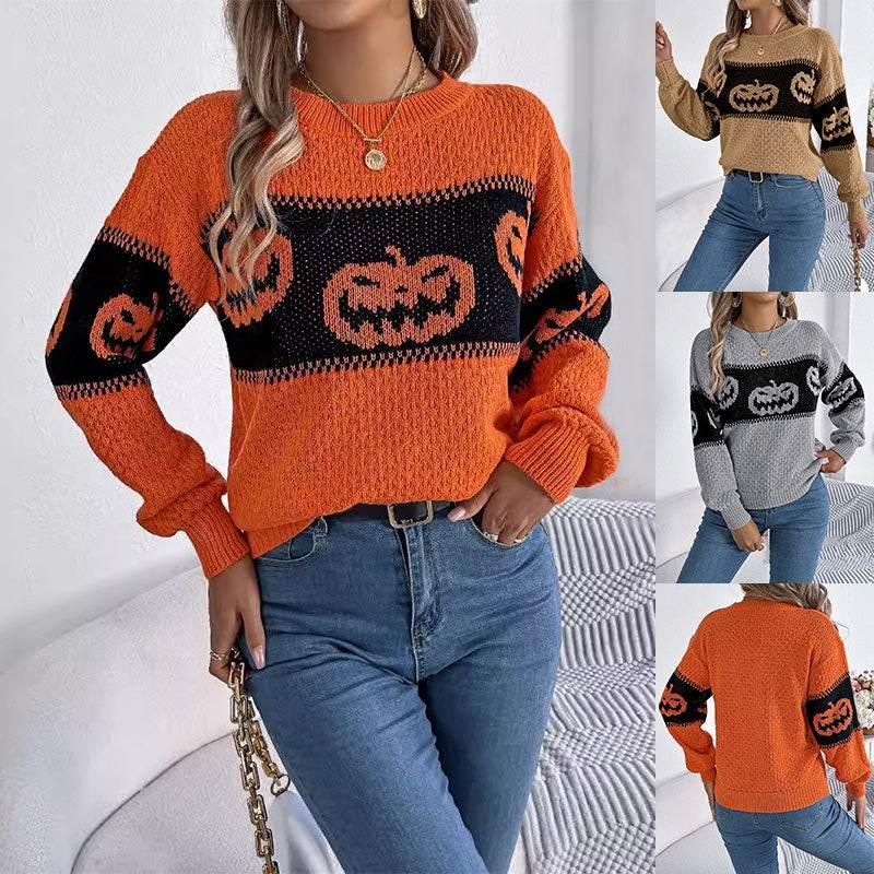 ZA-Zola Women’s Halloween Pumpkin Pullover Sweater - ZA-Zola