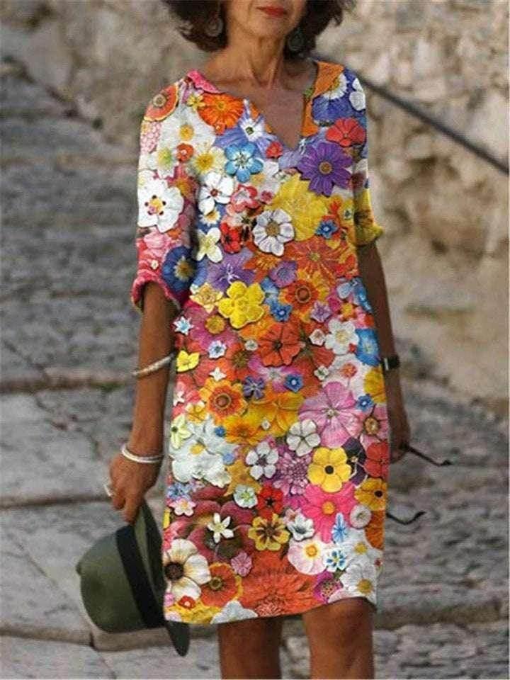 Blue A-Line Printed Dress – Temperament Style - ZA-Zola