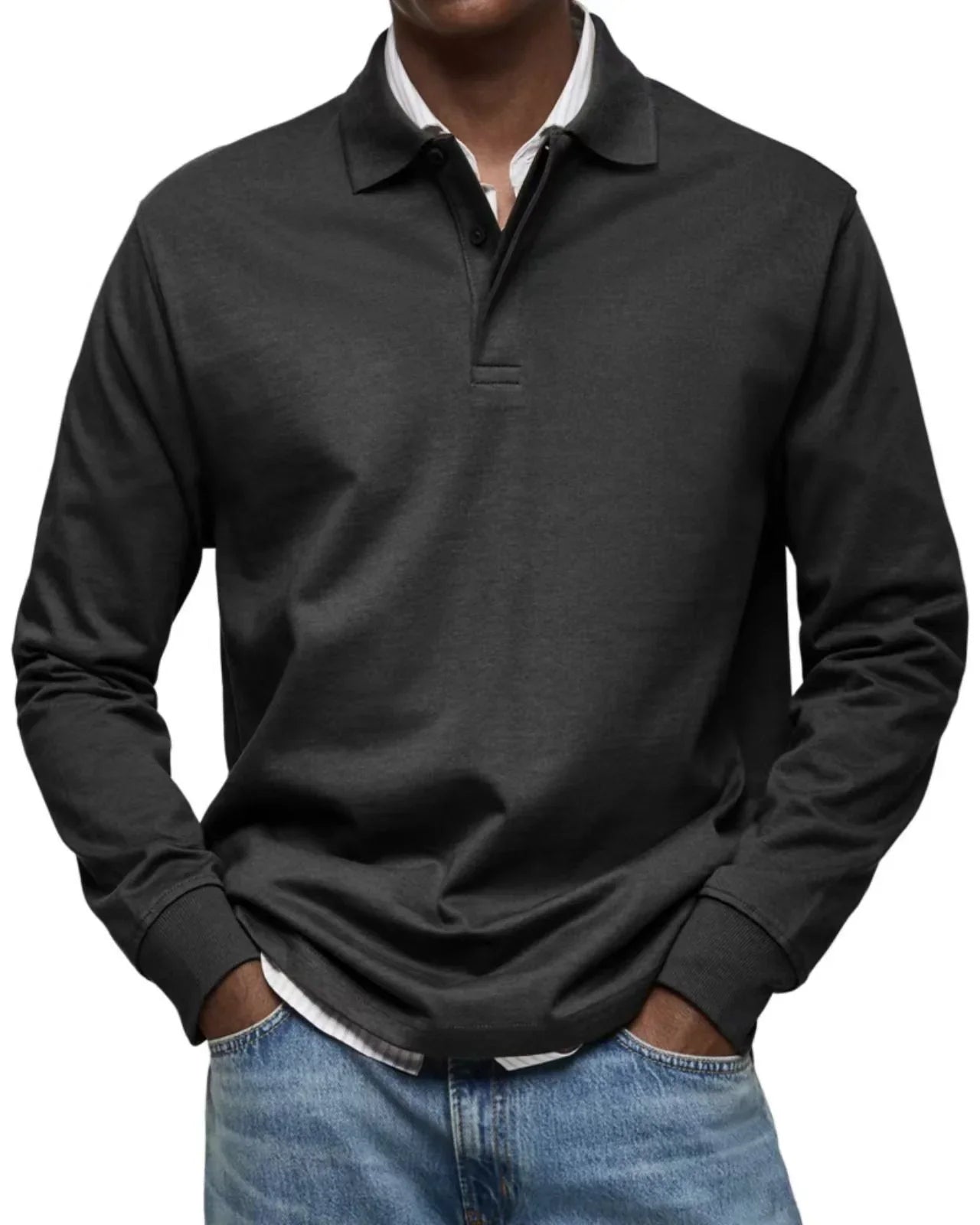 Men’s Casual All-Matching Long Sleeve Button Shirt – Solid Cotton Blend Regular Fit