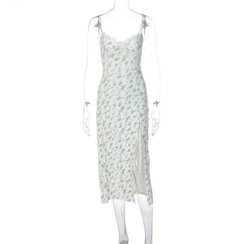 Lace Floral Slit Dress – Sexy Summer Suspender Style - ZA-Zola