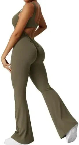 Women Sleeveless Flare Yoga Jumpsuit Long Pants Fitness Wear - ZA-Zola