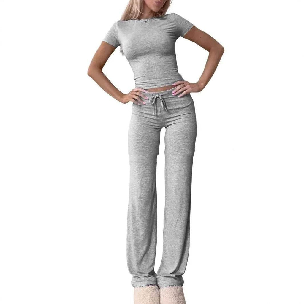Comfy Two-Piece Lounge Set – Short Sleeve & Pants - ZA-Zola