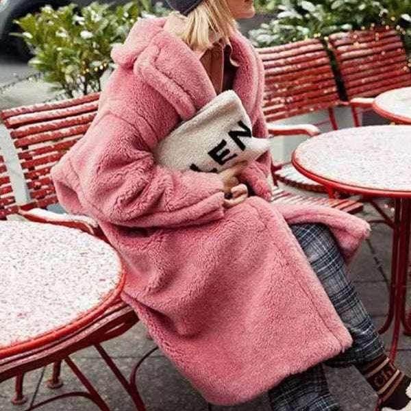 Lapel Lamb Fleece Coat with Pockets – Women’s Winter Coat - ZA-Zola