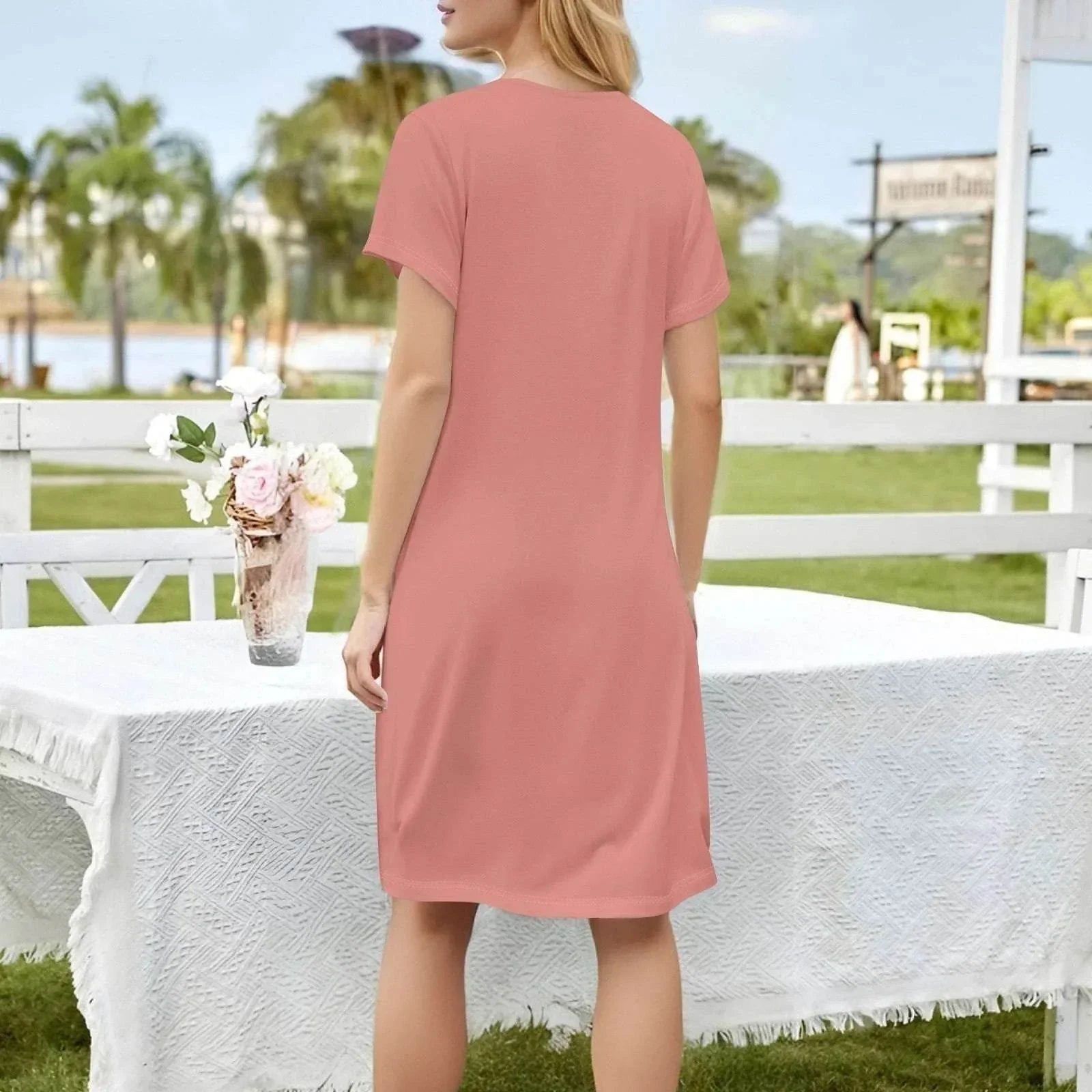 Square Collar Casual Short Dress with Pockets - ZA-Zola