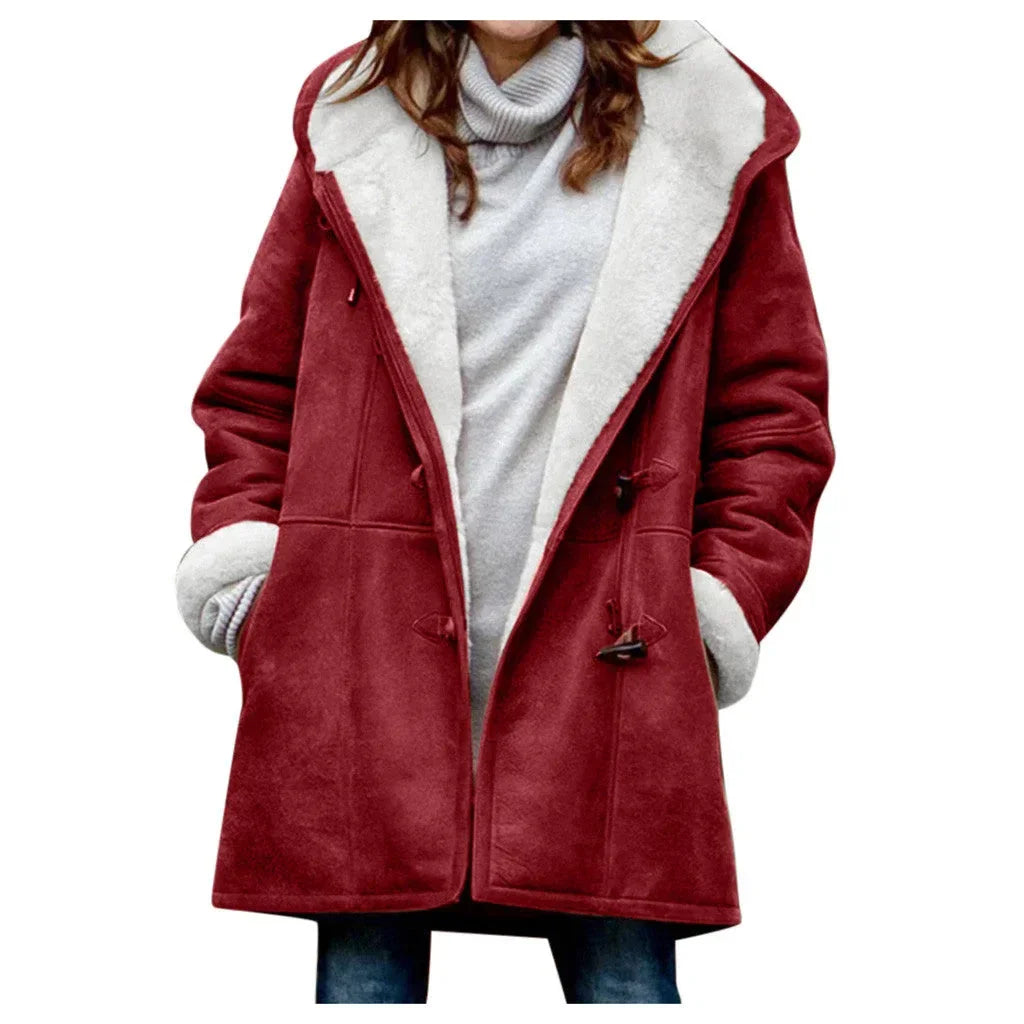 Winter Button Coat Women | Warm Hooded Jacket with Pockets - ZA-Zola