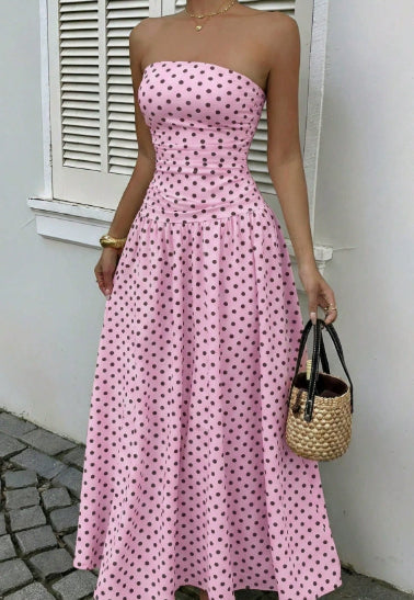 pink polka dot off the shoulder dress Elegant Polka Dot Off Shoulder Dress for Women – ZA-Zola