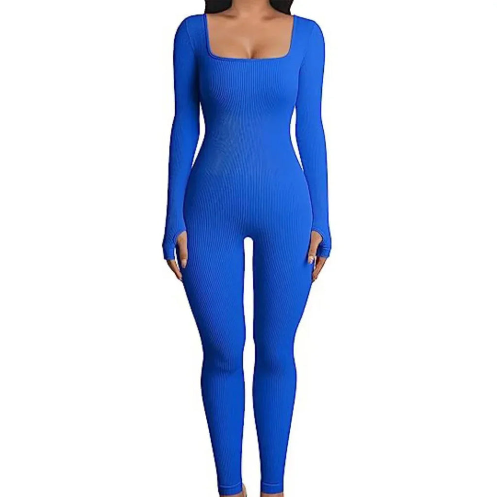 Women Yoga Jumpsuit Square Neck Long Sleeve One-Piece - ZA-Zola