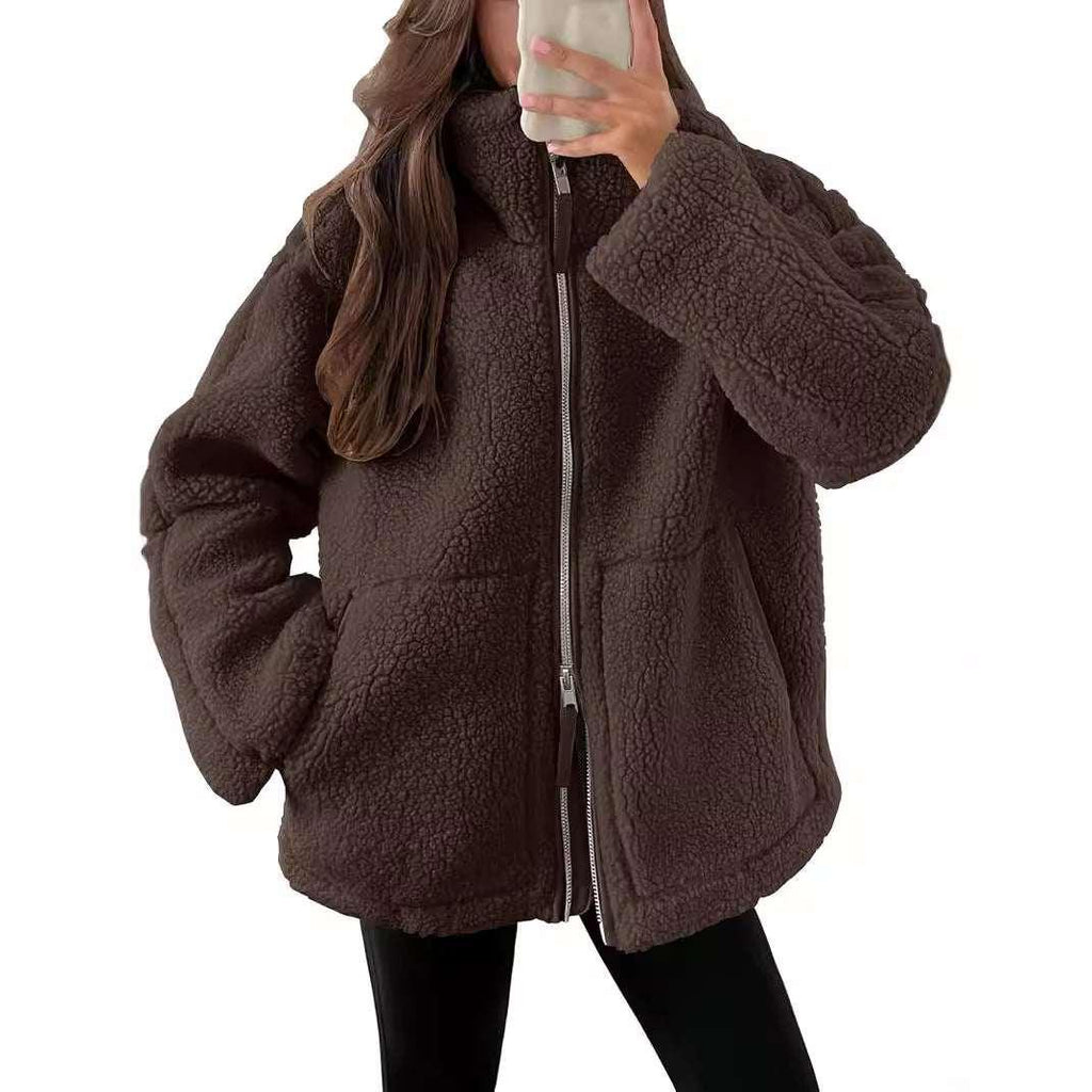 Winter Fleece Jacket Women | Lapel Zip-Up Coat - ZA-Zola