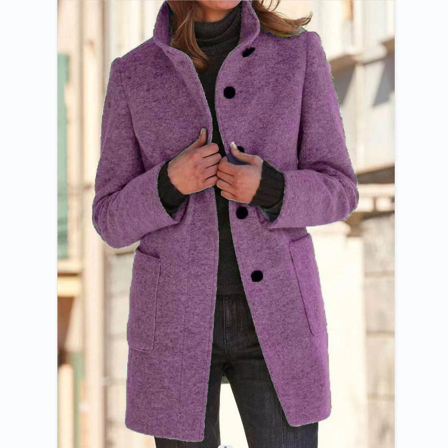 Fashion Stand Collar Woolen Coat with Pockets for Women - ZA-Zola