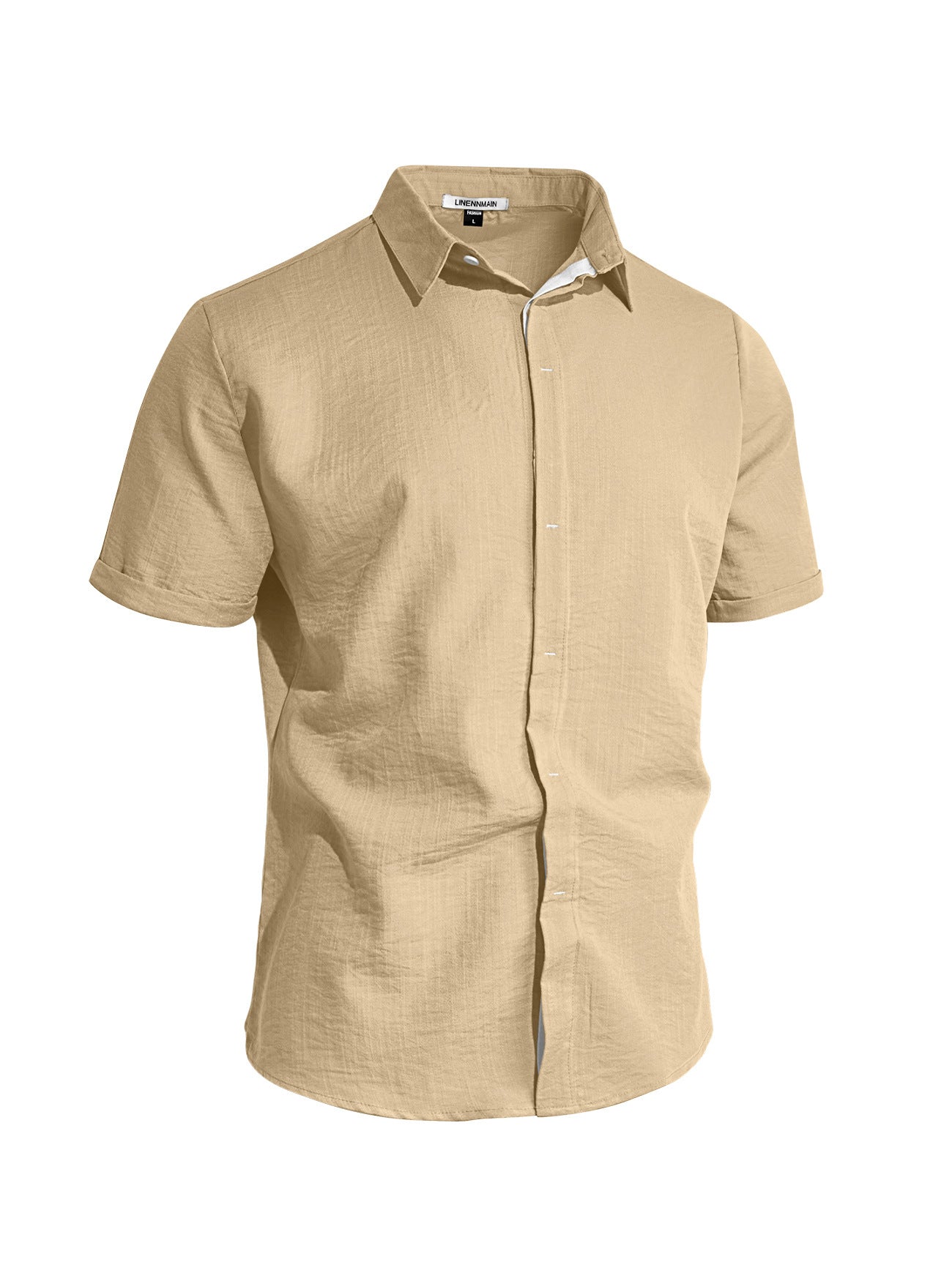 Beige short-sleeve shirt on a white background