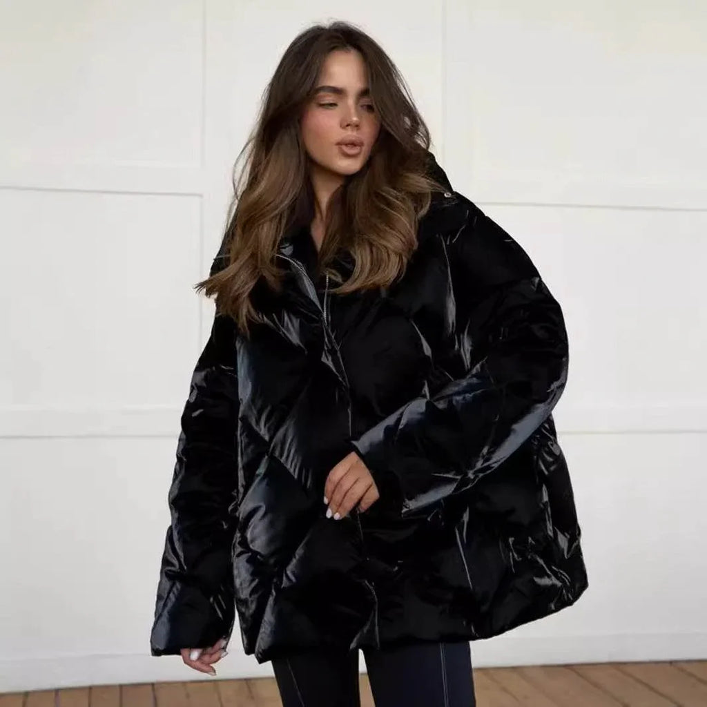 Baggy Cotton Padded Coat – Matte Glossy Lapel Casual Jacket - ZA-Zola