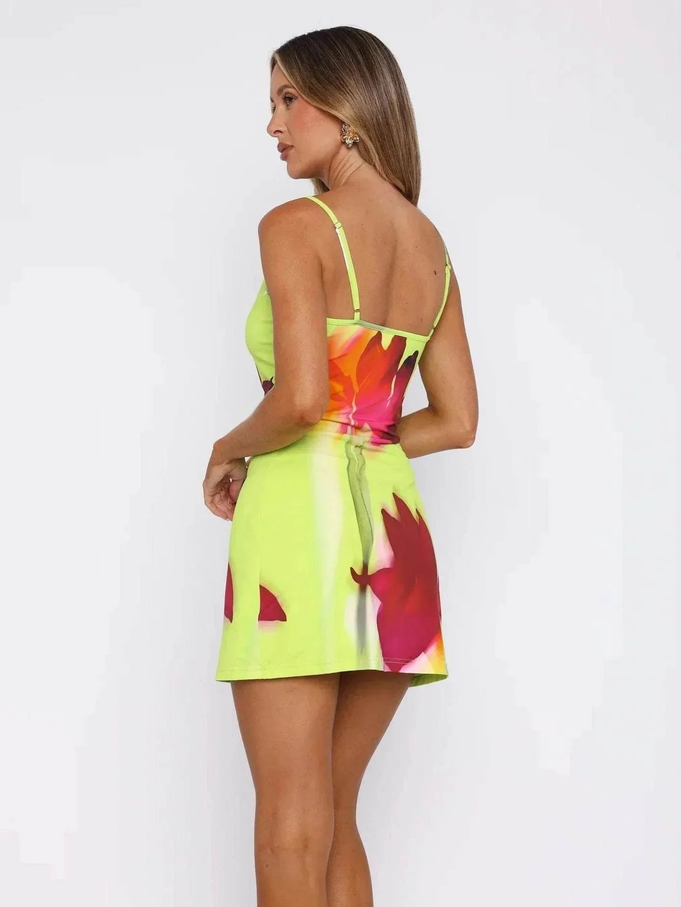 Summer Flowers Printed Sling Dress - Slim Fit Short Dress - ZA-Zola
