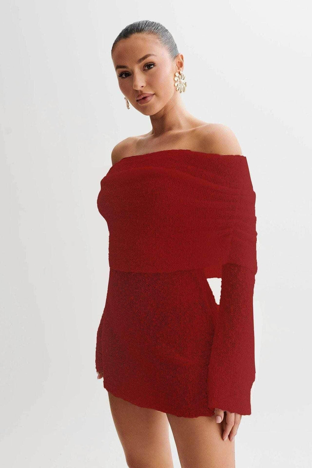 Knitted Off-Shoulder Bodycon Mini Dress - ZA-Zola