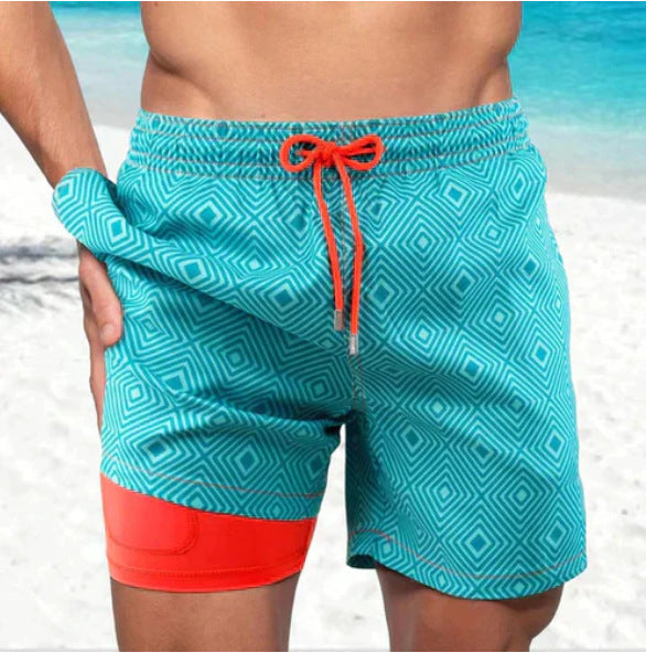 Men's Double-Layer Beach Shorts - 3D Digital Print Swim Trunks